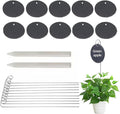 Slate Plant Labels Garden Markers Signs Labels with Stainless Steel Stake & Marker Pen Waterproof Slate Plant Labels for Flowers, Herbs, Potted Plants, Seed (Round, 10PCS)