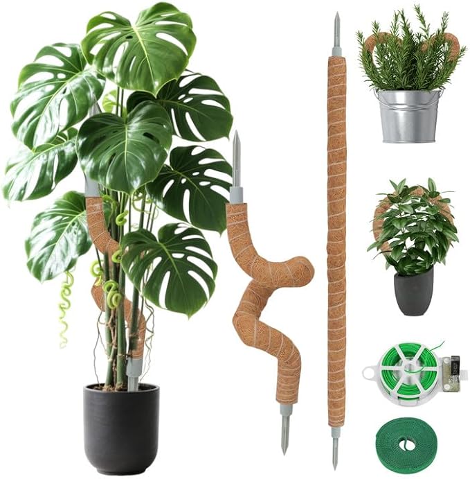 2 Pack Moss Pole, 55 Inches Tall Bendable Coco Coir Poles Monstera Plant Support for Climbing Indoor Plants, DIY Plant Stakes Kit Support for Pothos, Philodendron,Potted Plants