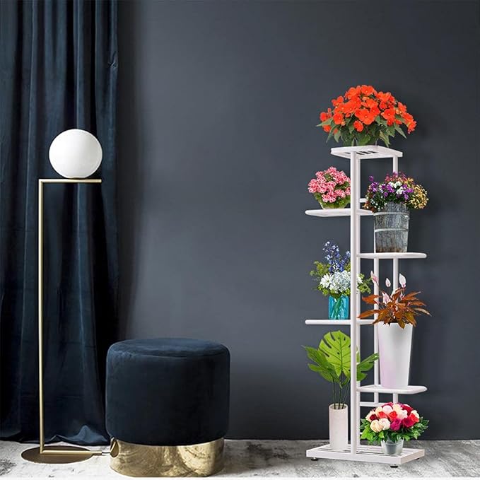 MTB Garden 6 Tier Metal Plant Stand for Indoor Outdoor Flower Pot Display Planter Shelf, White