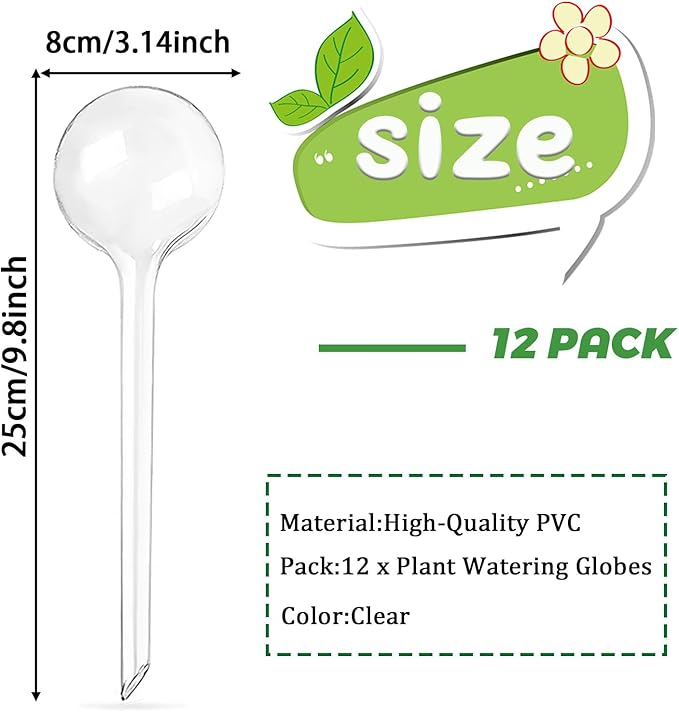 Gddochn 12 Pcs Clear Plant Watering Globes,Garden Plastic Self-Watering Bulbs,Automatic Watering Globes for Plant Indoor Outdoor
