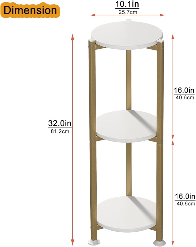 Plant Stand Indoor Outdoor 2 Tier Tall Metal Corner Storage Tiered Plant Shelf Holder Multiple for Living Room Balcony Garden,Black (3 Tier-Gold Round)