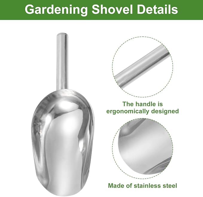 HARFINGTON 2pcs Garden Soil Scoop 9.45 x 3.74 Stainless Steel Hand Shovel Spade with Handle for Planting Weeding Digging