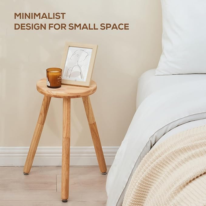 Small Round Side Table Adjustable Height Solid Wood Drink Table Indoor Tall Plant Stand Multi-Use Accent Stool-11‘’D × 20“H (Wood)