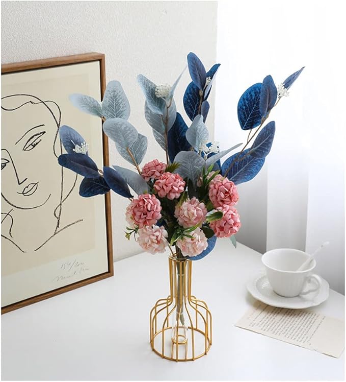 2 Pack Gold Black Table Vase,Metal Frame Geometric Vase Test Tube Clear Glass Vase Hydroponic Plants,Small Bud Vase for Home Farmhouse Office Table Desktop Decor (Gold Black)