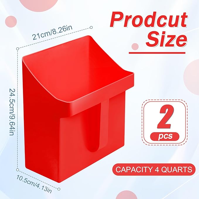 Relaxweex 2 Pcs Large Feed Scoop 128 oz Plastic Utility Grain Bird Seed Scoop Ice Seed Enclosed Bucket Shovel with Side Handle for Horse Chicken Livestock Animal Dry Food Restaurant Kitchen(Red)