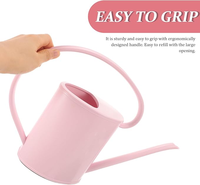 Lurrose 2l Long Spout Watering Can Pink Gardening Watering Kettle for Indoor and Outdoor Plants with Sturdy Spout