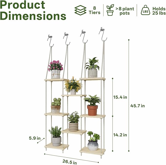 Window Plant Shelves 8-Tier Hanging Plant Shelves for Indoor Window Shelf for Plants Wall Mounted Window Sill Plant Shelf Living Room Garden Boho Decor