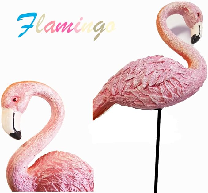 MUAMAX Miniature Flamingo Picks 2 Pack Fairy Garden Accessories Pink Miniature Garden Flamingo Figurines Decorative Plant Stakes for Pots Ornaments
