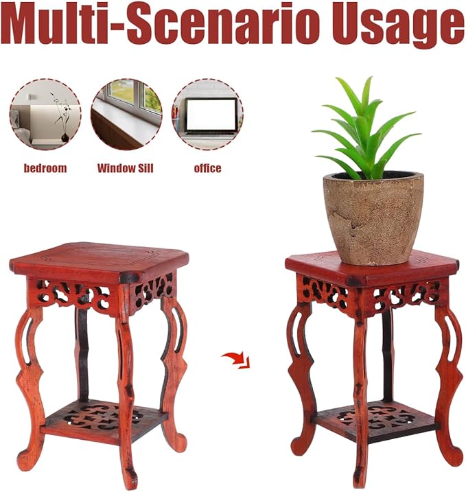 Garneck Wood Plant Stand Unique Design Small Decorative Pedestal Base for Indoor Plants 100% Natural Wood for Home and Garden Decoration