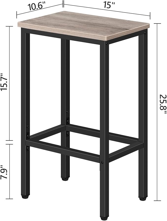 MAHANCRIS Bar Stools, Set of 2 Bar Chairs, Kitchen Breakfast Bar Stools with Footrest, 25.8" Dining Stools, Rectangular Industrial Bar Chairs, for Dining Room, Kitchen, Greige BAHG0101Z