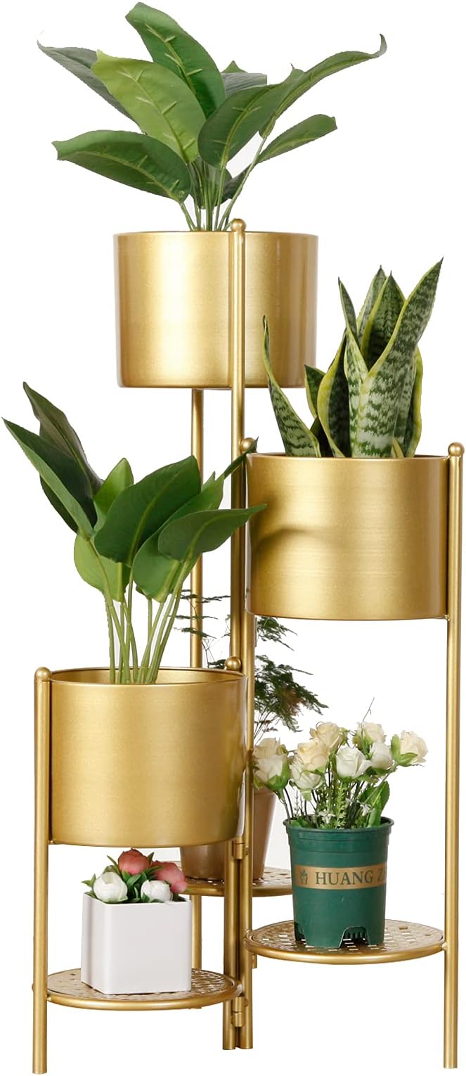 SSS Furniture Corner Plant Stand Indoor Metal, 6 Tier 6 Potted Outdoor Flower Pot Stands Holder Shelves for Living Room, Potted Storage Shelf Rack, Decorative Holder Rack for Multiple Plants (Golden)