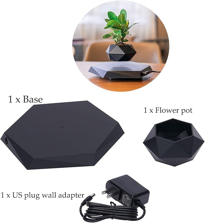Magnetic Levitation Flower Pot, Floating Plant Pot with 360 Rotation, Modern Levitating Flowerpot for Succulents, ABS Magnetic Planter for Home Office Decor, Black