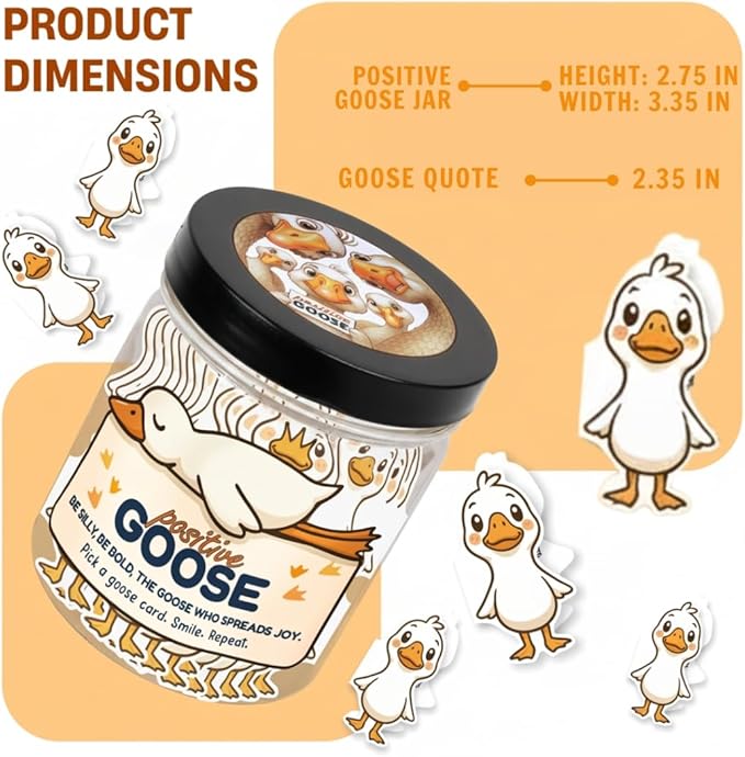 Positive Goose Jar with 60 Affirmation Cards, Emotional Support Goose Decor, Silly Desk Present for Goose Lovers, Mental Health Motivation Jar for Women and Teens, Funny Gag Gift Idea