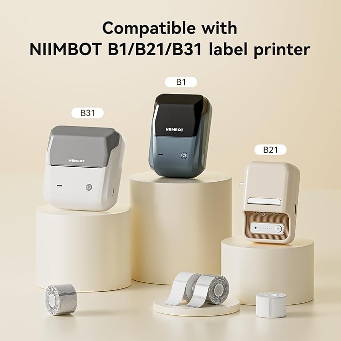 NIIMBOT Thermal Label Tape 3 Rolls, Compatible with B1 B21 B31 Label Maker | Multi-Size Pack, 40x30mm White, 50x80mm Clear, 50x50mm White | for Address, Jar, Gift, Logo & File Organization Stickers