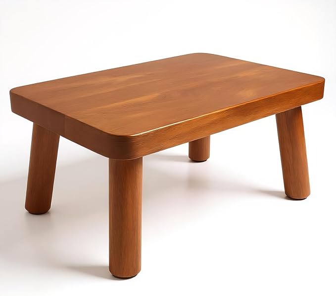 Wooden Step Stool, Foot Stool with Non-Slip Mat, One Step Stool, Small Stool for High Beds, Office, Bedroom, Bathroom (Brown, Small)