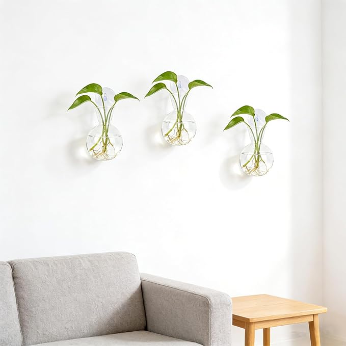 Penitue 8pcs Window Propagation Station, Plastic Bulb-Shaped Plant Propagation Vases with Suction Cups Easy to Install Wall Hanging Planters Window Plant Holder for Indoor Office Home Decor (Clear)