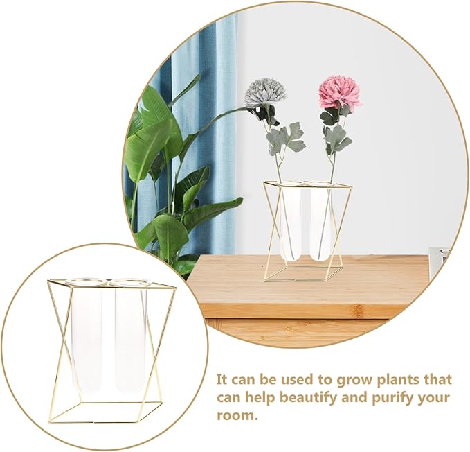 Hanging Hydroponic Plant Container Geometric Glass Vase for Indoor Office Decor Chic Wall-Mounted Planter with Shelf for Use