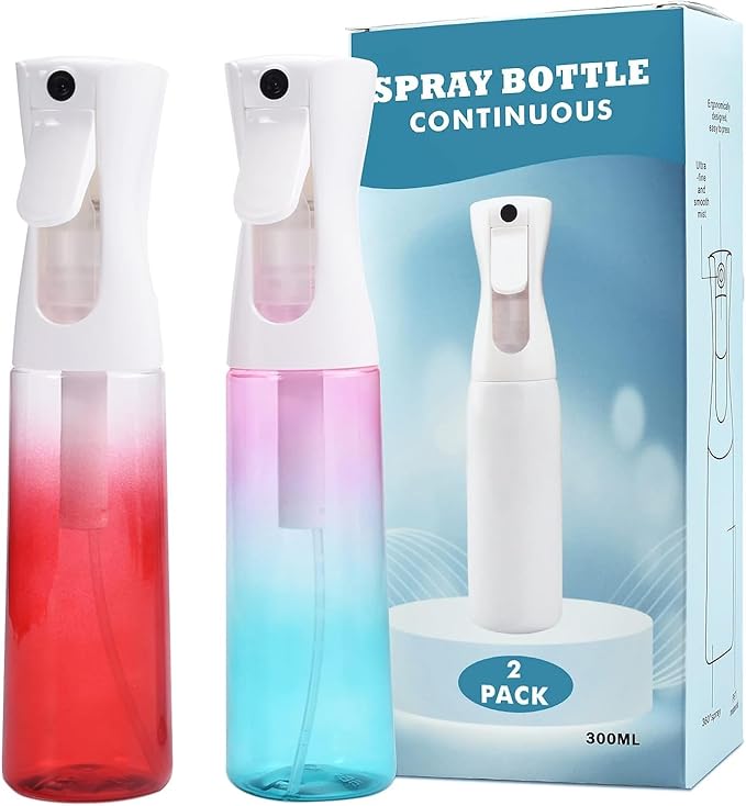 (2 Packs) Hair Spray Bottles, Continuous Water Mister Spray Bottle Empty for Hairstyling, Skin Care, Cleaning and Plant Spraying, 300ml/ 10 Oz (RED+BLUE)