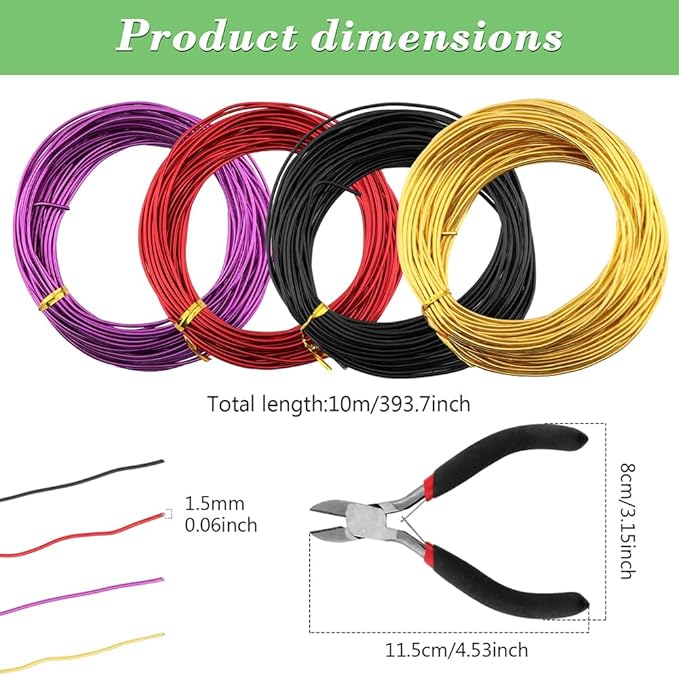 LOQJSS 4 Roll Bonsai Wire,Bonsai Training Wire with Wire Cutter,Anodized Aluminum Bonsai Training Wire,Bonsai Tree Wire Bonsai Wire Craft for Bonsai Trees Indoor Garden DIY Tools