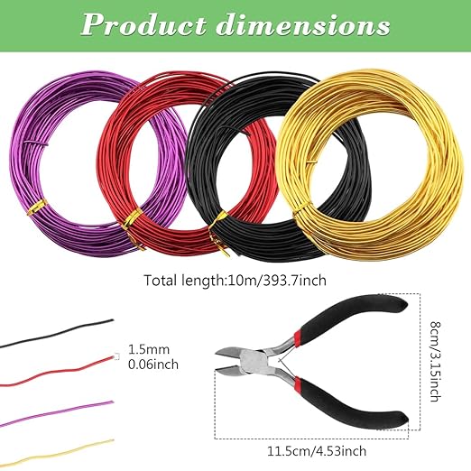Bonsai Wire for Bonzai Trees,1.5mm x 10m/roll Aluminum Bonsai-Training Wires with Hand Plier Cutter,Adjustable Easy to Bend Anodized-Wires for Bonsai-Tree Training DIY Tools(4roll)