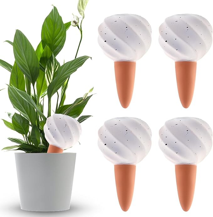 Kalolary 4PCS Plant Watering Globes Self Watering Stakes Terracotta Drip Water Stakes﻿ Irrigation Watering Bulbs for Pot, Indoor, Outdoor, Vacation ﻿(White Conch)