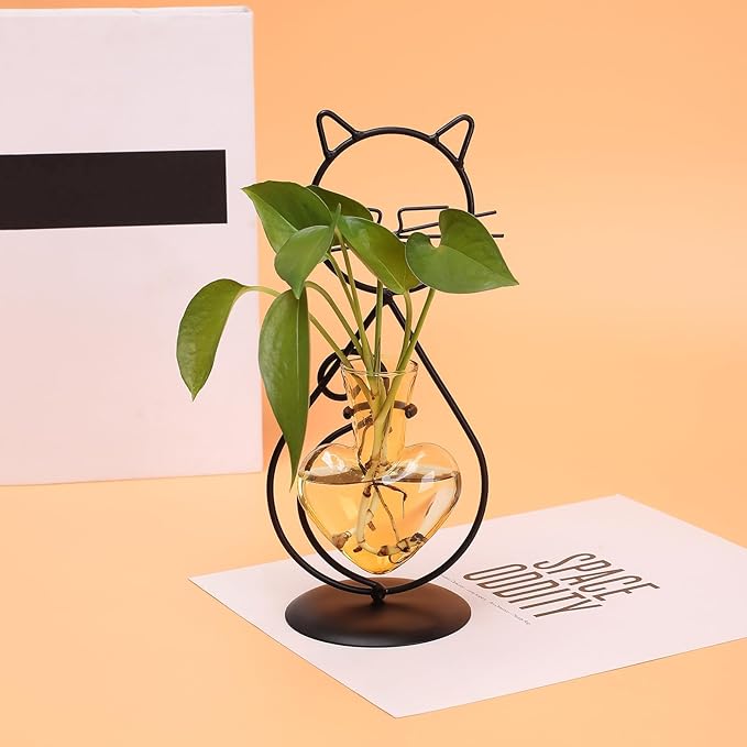 Plant Terrarium Plants Propagation Station Cat Lover Gifts for Women Home Office Decor Cat Desk Accessories