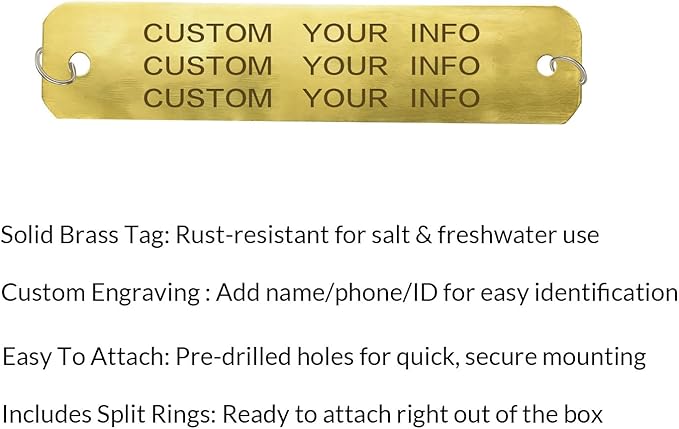 50 Pack Custom Brass Trap Tags – Personalized Laser Engraved Brass Trap Tags for Crab & Lobster Traps, Trapping Supplies, Garden Plant Labels, Equipment Marking