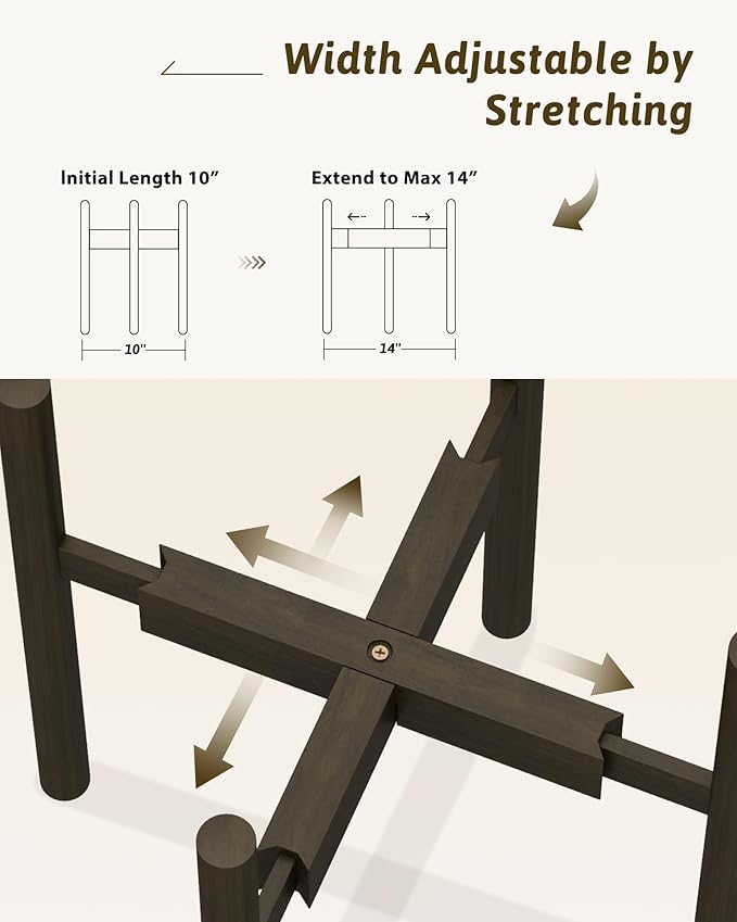 GENTINGBRO Adjustable Plant Stand Indoor, Bamboo Plant Stand Fits 8 9 10 11 12 Inches, Small Corner Planter Holder for Indoor Plants, Single Floor Plant Stands for Living Room Balcony, Tea Brown Tall