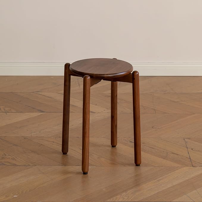 Oak Stackable Stool, Small Plant Stand, Round Wooden Stool for Dining Room, Living Room, Entryway, Classroom, School, 15.4" x 15.4" x 16.7”, Walnut