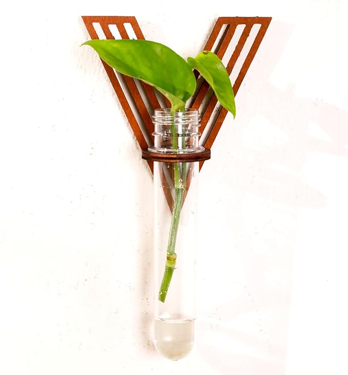 Wood Letter Wall Propagation Station Lightweight Decorative Plant Holder for Small Cuttings, Letter V Removable Adhesive Wall Decor for Bedroom, Nursery, Office