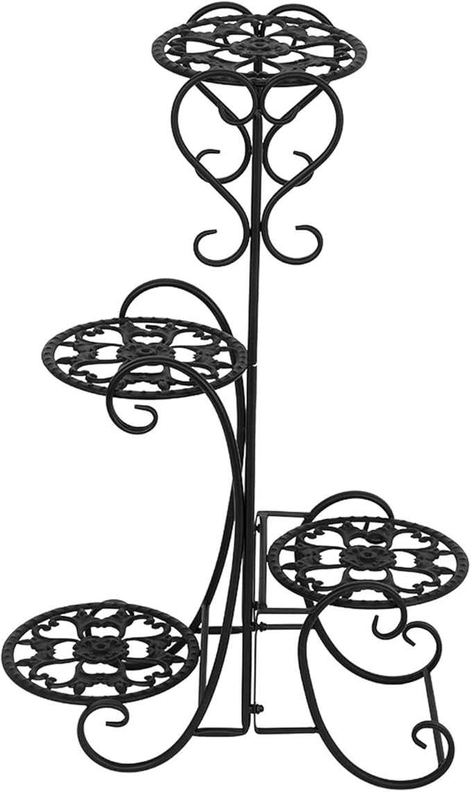 Plant Stand Indoor Outdoor, 4 Tier Metal Flower Pot Holder Shelves for Multiple Plants, Multi Tiered Planter Rack Display Shelf for Patio Garden Living Room (YH-CJ006)