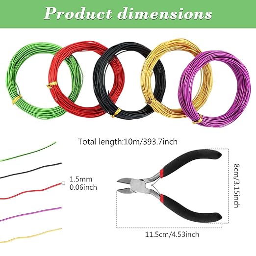 Bonsai Wire for Bonzai Trees,1.5mm x 10m/roll Aluminum Bonsai-Training Wires with Hand Plier Cutter,Adjustable Easy to Bend Anodized-Wires for Bonsai-Tree Training DIY Tools(5roll)