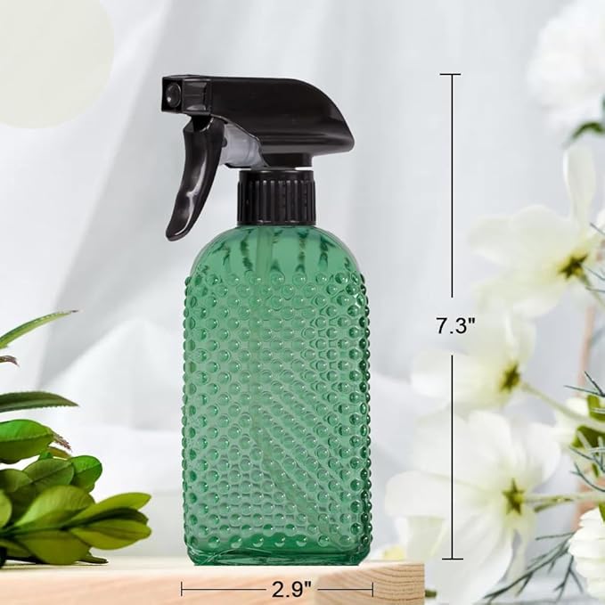 Plant Mister Glass Spray Bottle - 3 Pack 13oz Reusable Green with Adjustable Nozzle for Indoor Plants, Gardening, Cleaning, Hair Care & Household Use