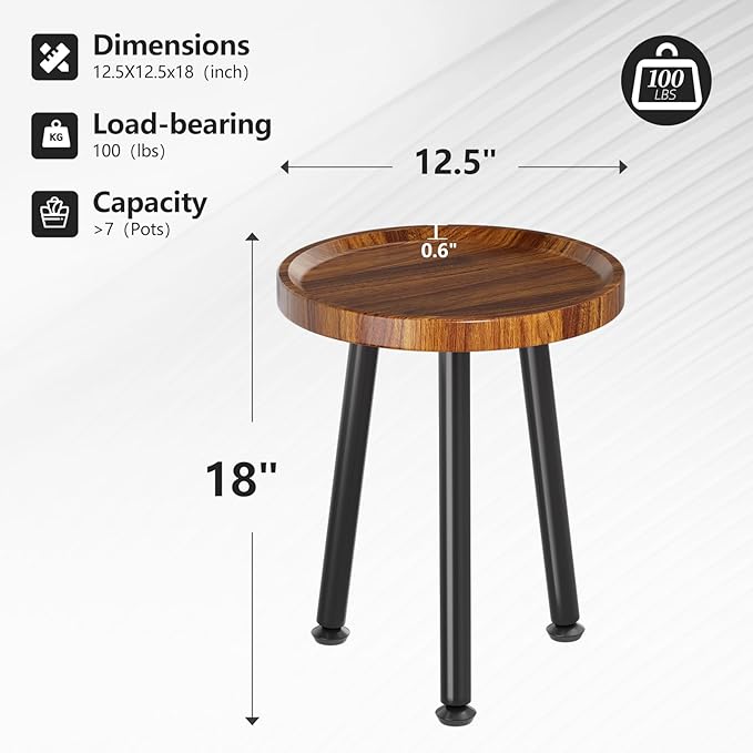 Ekisemio Plant Stand Outdoor Indoor, Mid Century Wood Side Table with Walnut Finish & Raised Edge, Modern Small End Table for Living Room (12.5"x18")