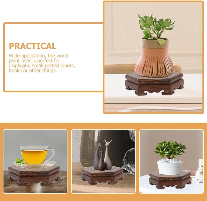 GANAZONO Plant Stand 2 Pack Wooden Flower Pot Base Riser for Indoor Outdoor Small Potted Plants Display Decorative Pedestal for Home Garden