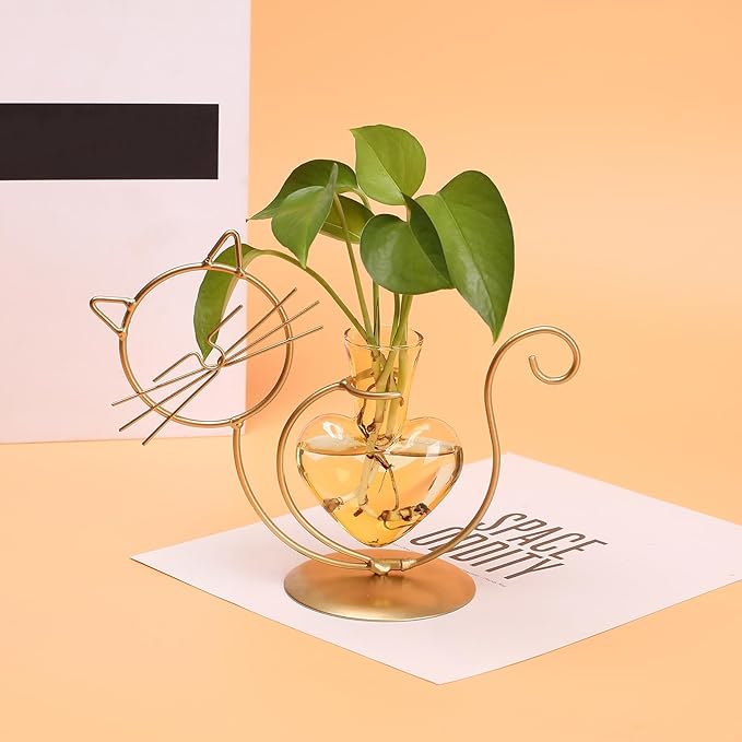 Plant Terrarium Plants Propagation Station Cat Lover Gifts for Women Home Office Decor Cat Desk Accessories