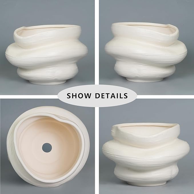Ceramic Plant Pots Bonsai 10.6 Inch - Flower Pots for Indoor Plants, Large Plant Pots with Drainage Hole, Decorative Planter Outdoor Flower Pot for Office, Gift for Men Women, White
