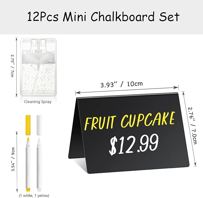 PigPotParty 4"x3" Mini Chalkboard Signs for Food, 12 Pcs Food Signs for Party Buffet, Small Chalk Board Food Labels, Table Place Cards, Wedding - Bakery - Birthday, Includes 2 Wet Erase Markers