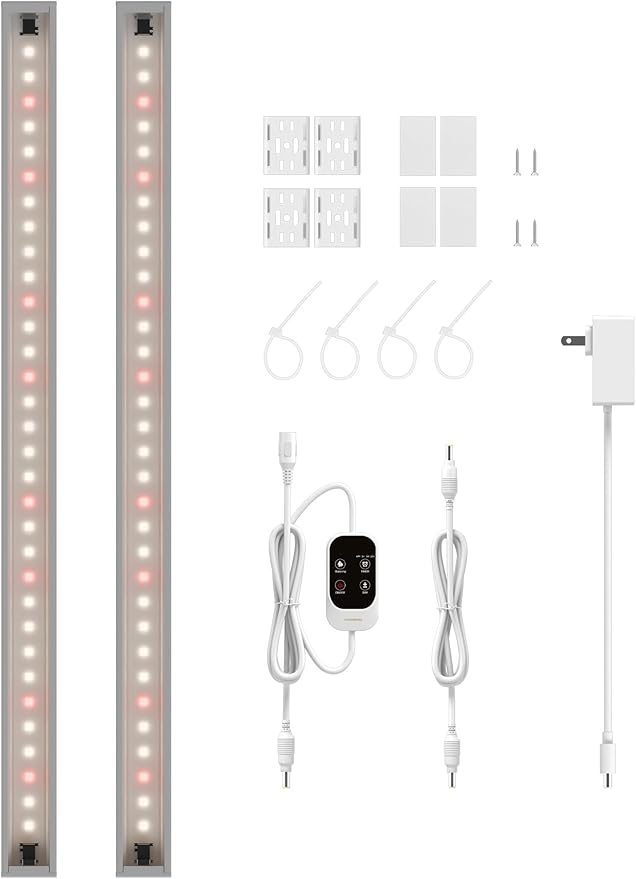 T5 Smart Grow Light for Indoor Plants,3500K Full Spectrum LED Plant Light Strips with 3/9/12H Auto Timer,Stepless Dimming,Modular Design，Plug and Play (White, 2 Pack)