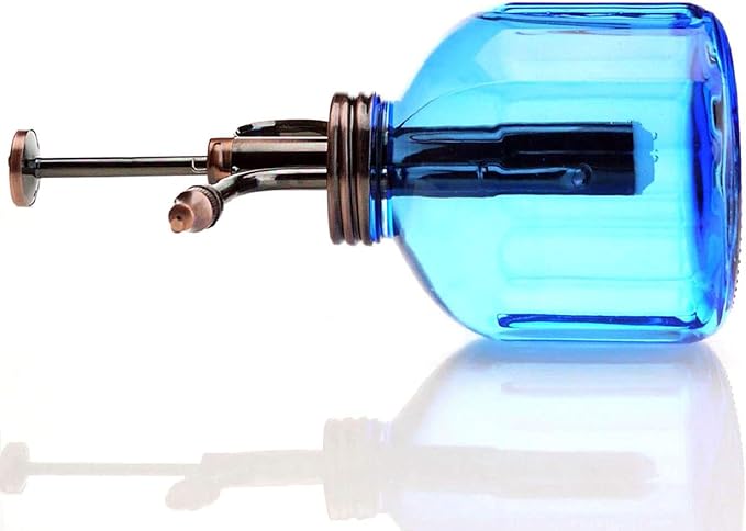 Plant Mister-Blue Glass Bottle & Brass Sprayer (Antique Copper)