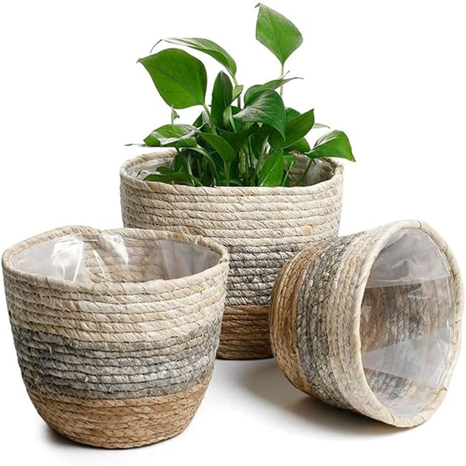 Kisangel 2pcs Flower Basket Woven Planter Plant Pots Indoor Plant Basket Multi-Purpose Woven s for Plant Multi-Purpose s Straw Flower Pot Girl Grass