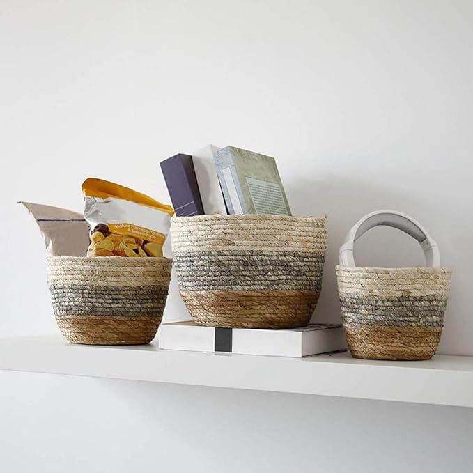 2pcs Woven Flower Baskets Decorative Planters for Use for Desktop Balcony Decoration