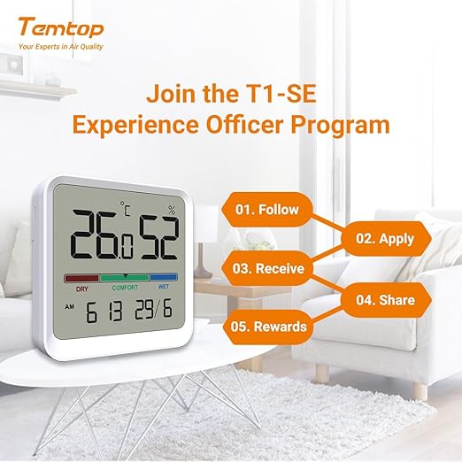 Temtop Indoor Thermometer Hygrometer, Precision Digital Temp/Humidity Monitor with Magnet & 3M Sticker, Date & Time, Wall/Magnet/Stand Mount, for Home, Office, Nursery, T1-SE 2 Pack