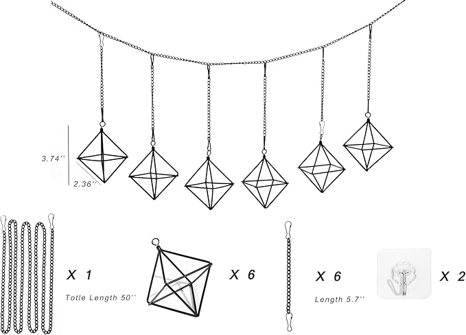 Small Air Plants Holders Black Hanging Airplants Hangers Iron Wire Airferns Display Frame Geometric Tillandsia Air Planter with Chains for Wall Mounted Himmeli Decor 6pcs(No Plants)