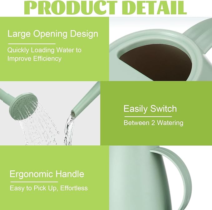 4 Pack Watering Can for Indoor Plants 1.8L Plastic Watering Can with Long Spout, Lightweight for Garden, Flowers, Plants, Lightweight Mint Green Design
