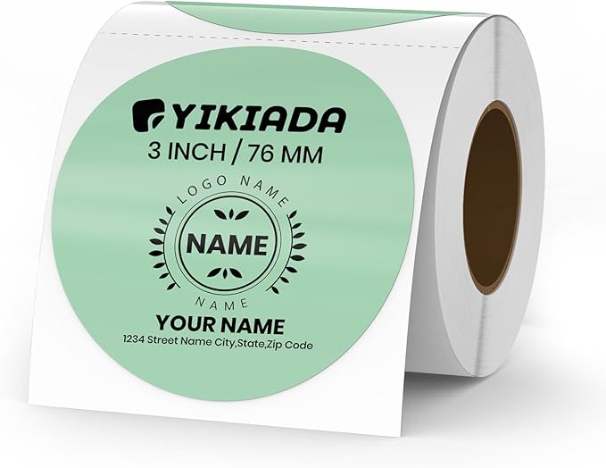 Green Circle Thermal Labels Vinyl 3 Inch Self-Adhesive Round Stickers Roll Waterproof Printer Decals Name Tag for QR Code DIY Office Address 500 PCS