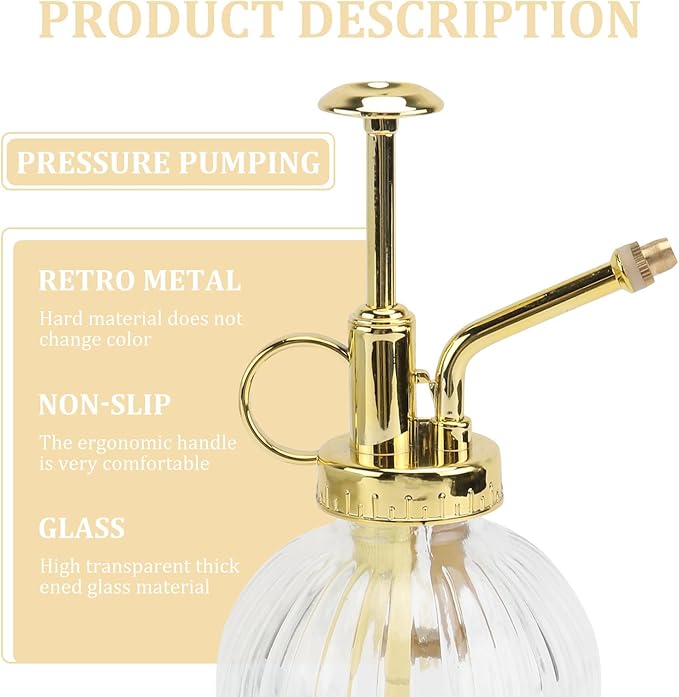 Alasum Glass Watering Kettle with Long Spout Transparent Large Capacity Mister for Indoor Outdoor Succulents Herbs Gardening Portable Mist Spray Bottle for Home and Garden