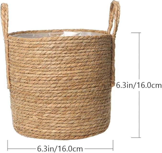 Yardwe Woven Flower Basket Straw Weaving Basket Plant Flower Pots Cover Garden Plant Containers Wicker Rattan Vase Storage Bins Box Container Sundries Organizer 6.3inchs