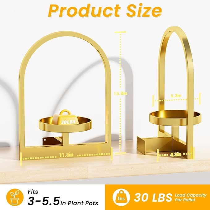 Wall Plant Stand, Hanging Frame Decor Planters for Indoor Plants, Plant Wall Hanger for Living Room/Entryway/Garden Flower Pot Holder Free Garden Shears (Arc-Gold, 2pcs)