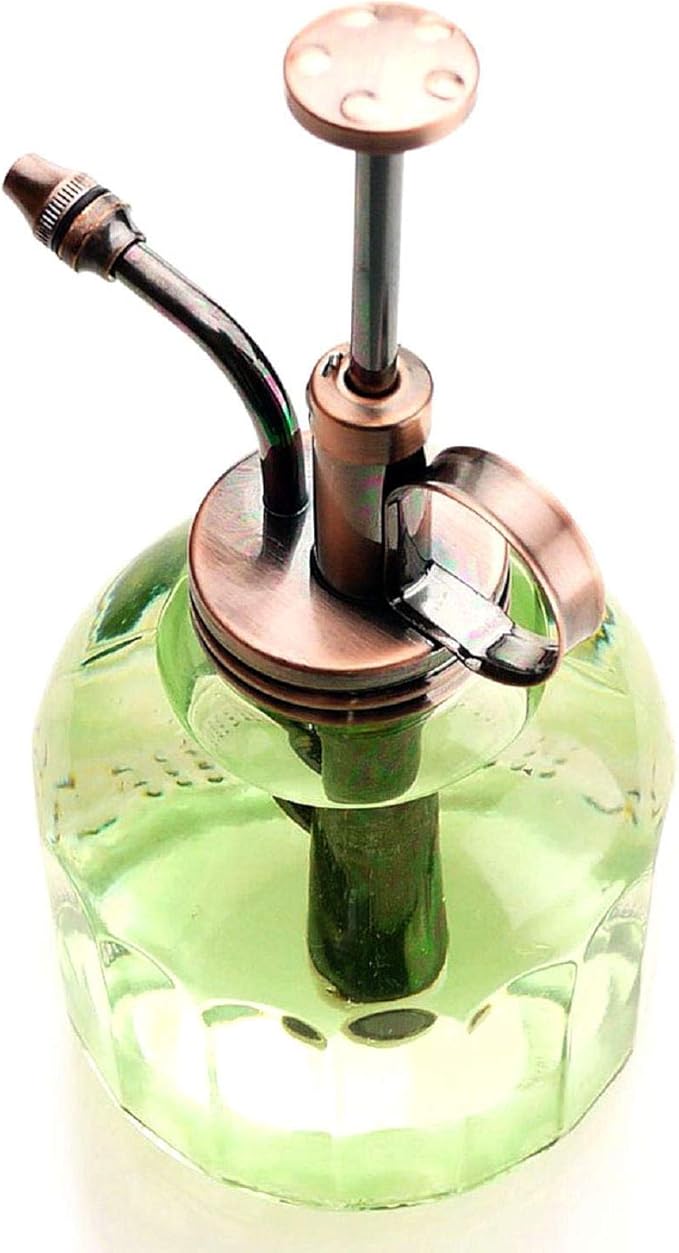 Plant Mister- Green Glass Bottle & Brass Sprayer (Antique Copper)